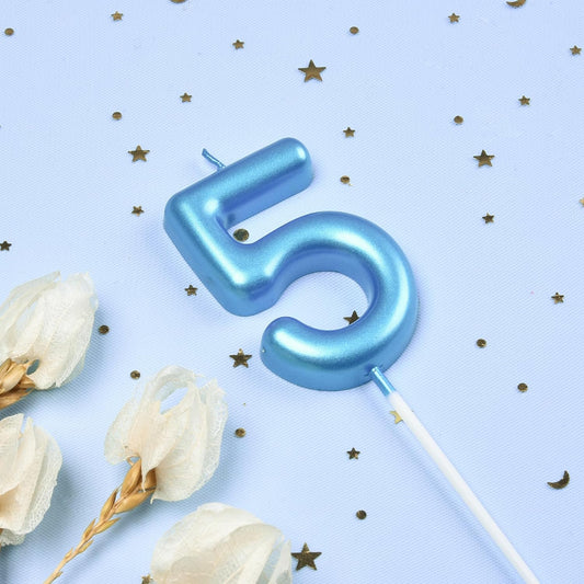 PHD CAKE 2.76 inch Classical Blue 5 Number Birthday Candles, Blue Number Candles, Cake Number Candles, Party Celebration