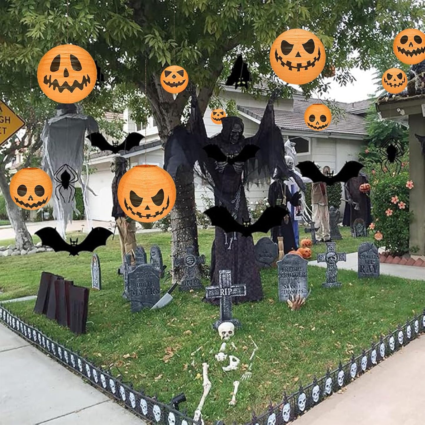 12 Inches 12 Pack Halloween Jack-O-Lantern Paper Lanterns , Halloween Pumpkin Hanging Paper Lantern for Home Outdoor Decoration Party , Multi-Style