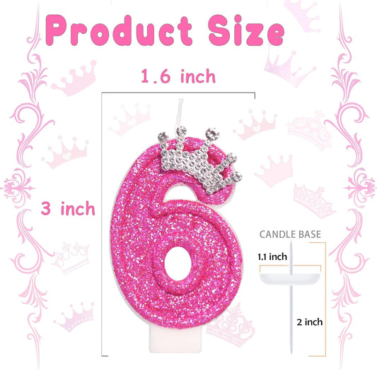 Birthday Candle for Cake, Crown Rose Number Cake Candles, 2.76 inch Number Happy Birthday Candle, Cake Topper Decoration for Birthday Party (Number 6)