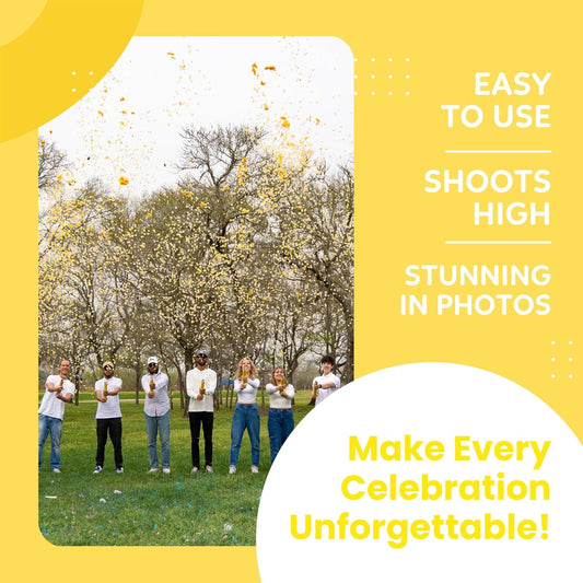 2 Pack Confetti Cannon Confetti Poppers | Biodegradable Yellow Confetti | TUR Party Supplies | Launches Up to 25ft | Giant (12 in) | Party Poppers for Graduation, Birthdays, Weddings, and Memorial Day