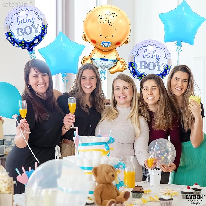 KatchOn Baby Boy Balloons Set - Large 27 Inch, Pack of 5 | Gender Reveal and Baby Shower Decorations | It's A Boy