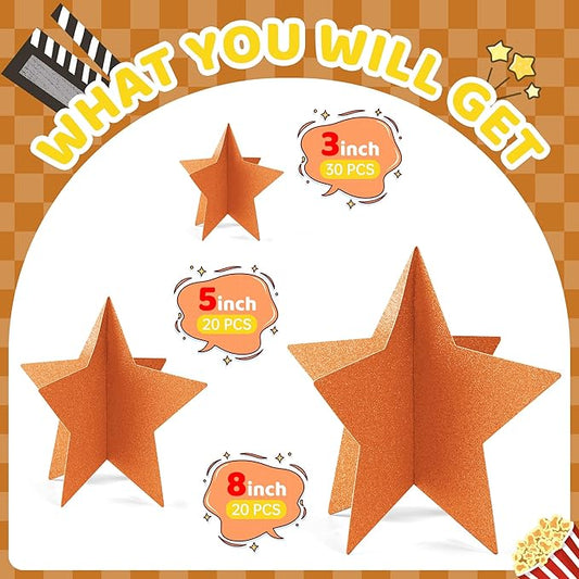 70 Pcs Orange Star Centerpieces for Party Birthday Fall Thanksgiving Decorations 3D Stars Table Decor 3 Sizes 8" 5" 3" Baby Bridal Shower Wedding Orange Friendsgiving Halloween Party Supplies