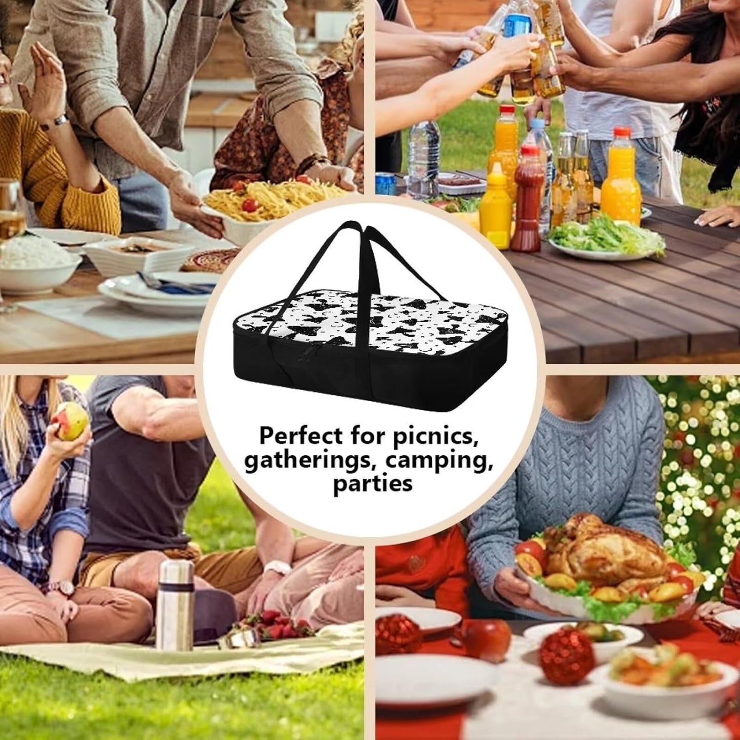 Gothic Mushroom Insulated Casserole Carrier Reusable Food Carrier Casserole Dish Carrying Case Portable Food Warmer for Hot or Cold Food for Beach Parties Picnic