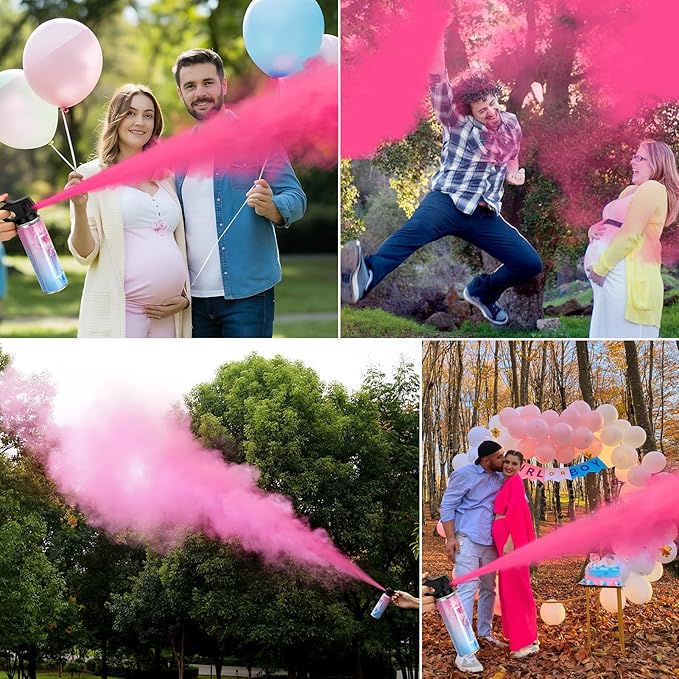 QIYVLOS Gender Reveal Fire Extinguisher 2 Packs, Gender Reveal Smoker Bomb, Baby Girl Reveal Party Ideas for Gender Reveal Decoration (Small, Pink)