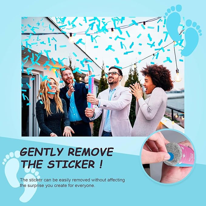 POPUPARTY 4 Pack Gender Reveal Confetti Cannon | No Powder Confetti Poppers | Ideal for Baby Boy Gender Reveal Decoration (4 Blue)
