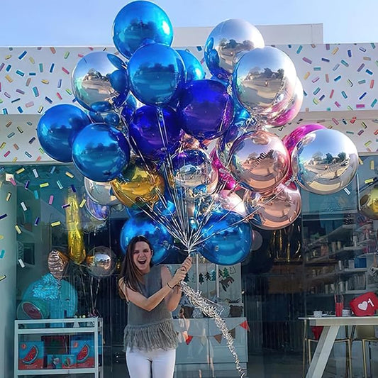 PartyWoo Navy Blue Foil Balloons 6pcs 22 Inch Large Round Foil Big Giant 4D Jumbo Inflatable Mirror Ball Mylar Balloons for Graduation Men Birthday Baby Shower Space Themed Party Decorations