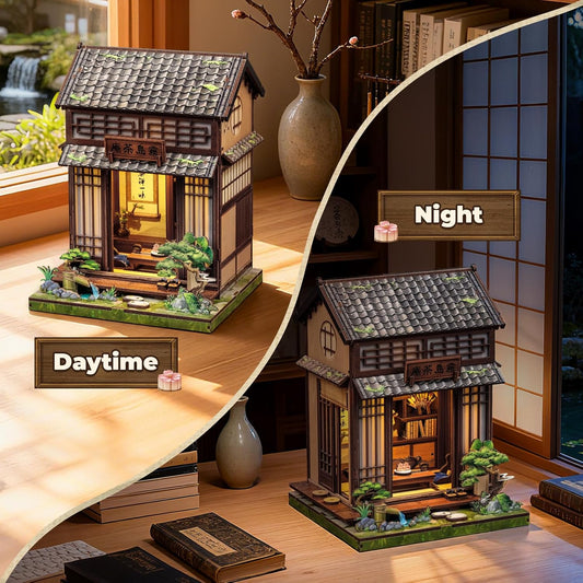 Fsolis Book Nook Kit - Japanese DIY Miniature House Kit for Adults Mini House Tiny 3D Puzzles Craft Bookshelf Diorama Decor Gifts for Women Teenagers Book Lovers (Japanese Tea Room)