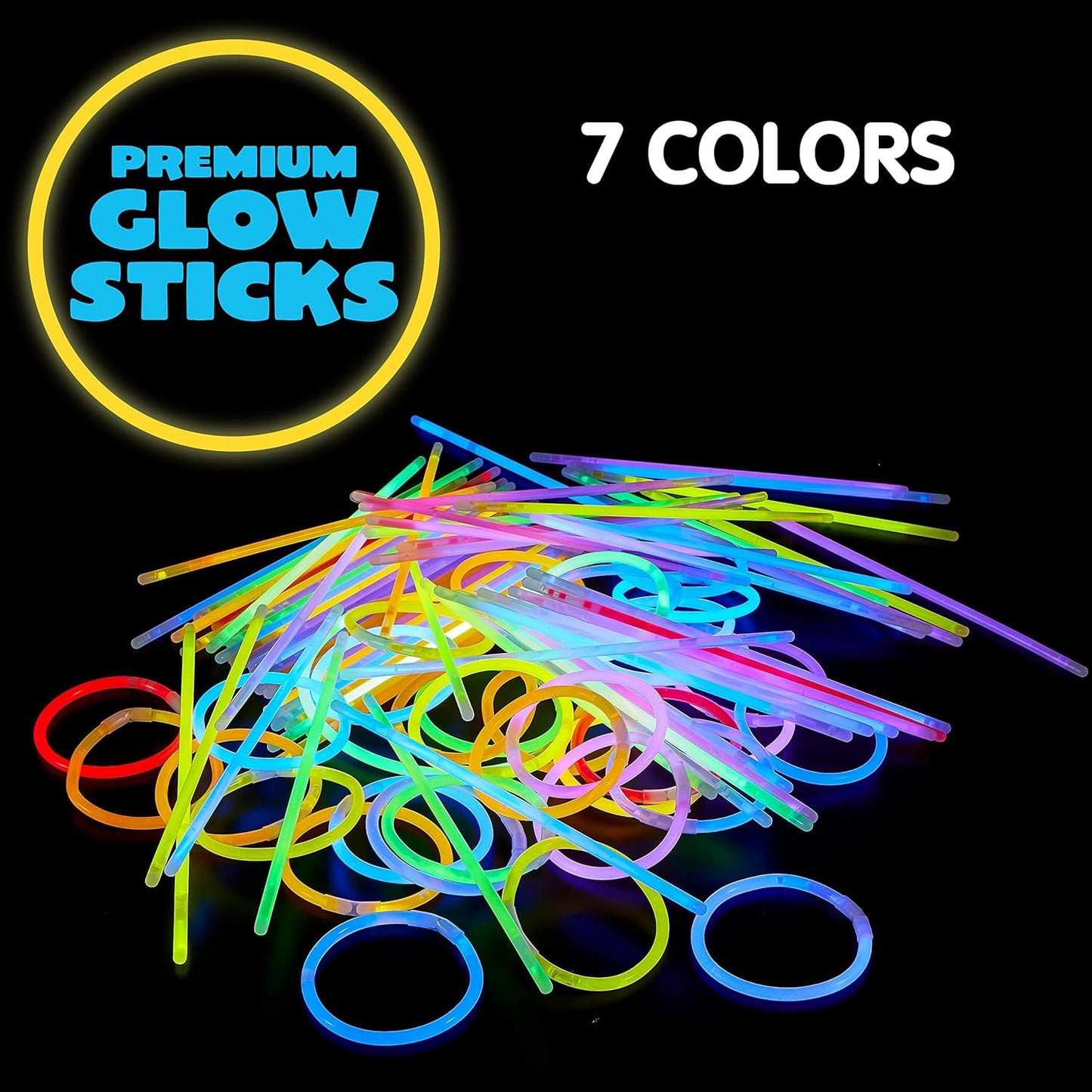 JOYIN 200 Pcs 8" Glow sticks Bulk Party Favors Pack, Neon Glow in the Dark Party Supplies, Light Up Necklaces and Bracelets with Connectors, Christmas, Halloween, Football, Birthday Decorations