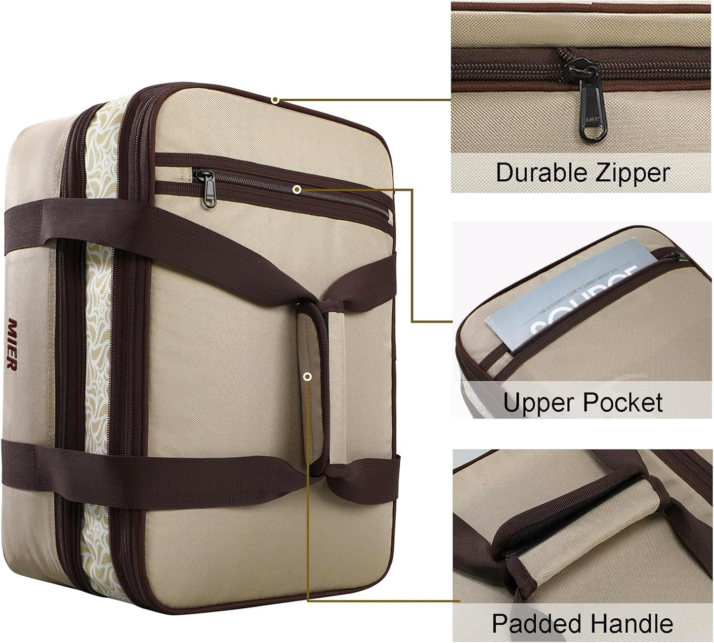 MIER Insulated Double Casserole Carrier Bag Thermal Lunch Tote for Lasagna Lugger, Potluck Parties, Picnic, Beach, Fits 9 x 13 Inches Baking Dish, Casserole Dish, Expandable by Mid Zipper, Khaki