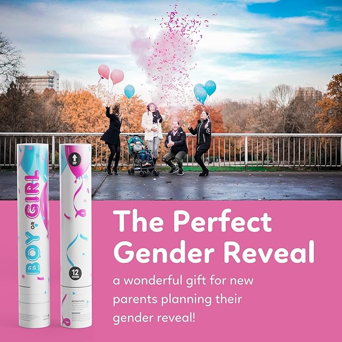 TUR Party Supplies Gender Reveal Poppers | 2 Pink Confetti & Powder Cannons | Biodegradable | Baby Gender Reveal Decorations