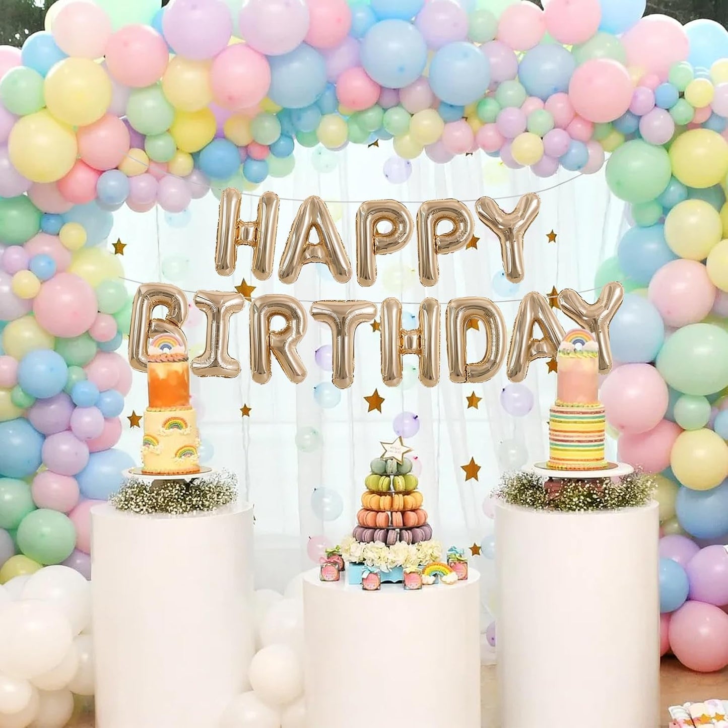 TONIFUL Happy Birthday Balloons Banner 16 Inch Mylar Foil Letters Birthday Sign Reusable for Girls Boys Kids & Adults Birthday Party Decorations Supplies(Champagne Gold )