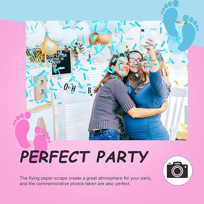 POPUPARTY 2 Pack Gender Reveal Confetti Cannon | 1 Pink & 1 Blue - Biodegradable Confetti Party Supplies Poppers, Ideal for Baby Boy or Girl Gender Reveal Decoration