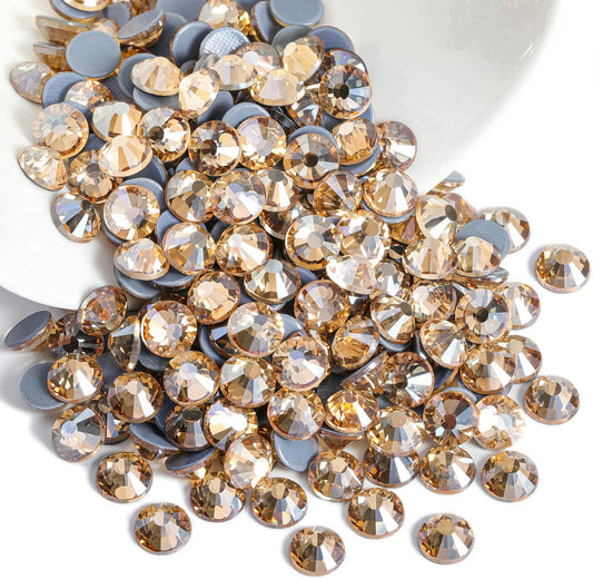 Beadsland Hotfix Rhinestones, 288pcs Crystal Rhinestones for Crafts Clothes DIY Decoration, Golden Shadow, SS34, 7.0-7.3mm
