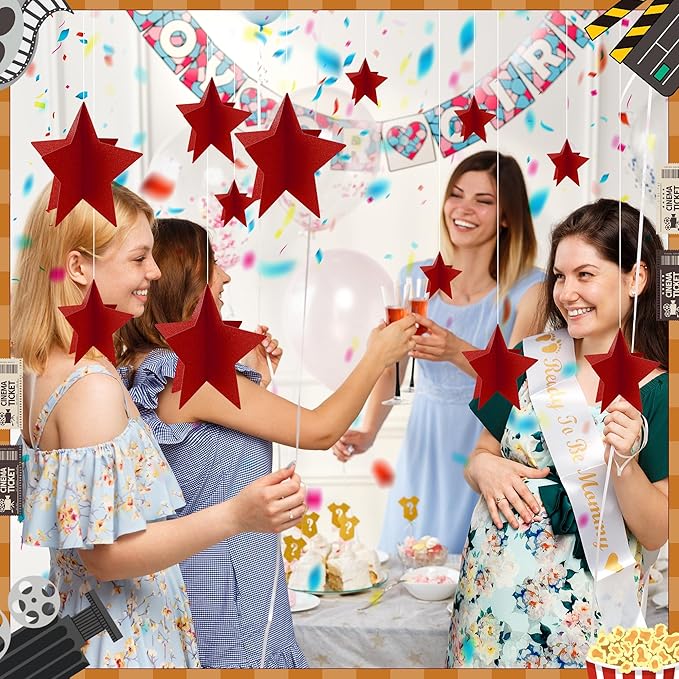 70 Pcs Red Star Centerpieces for Movie Night Party Decorations 3D 2025 Graduation Table Decor 3 Sizes 8" 5" 3" Red Carpet Film Show Theme Birthday Party Back to School Table Decor