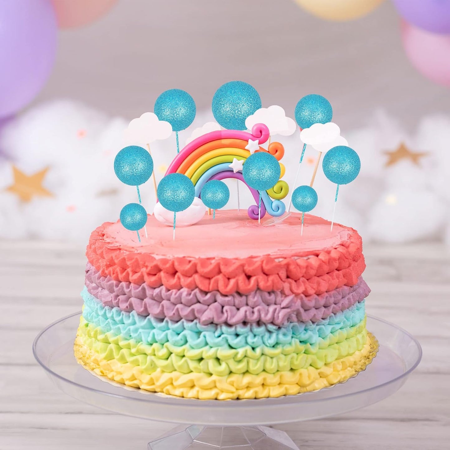 30Pcs Glitter Balls Cake Topper DIY Cake Insert Toppers Ball Cake Picks Cupcake Topper for Birthday Party Baby Shower Wedding Cake Decoration Blue