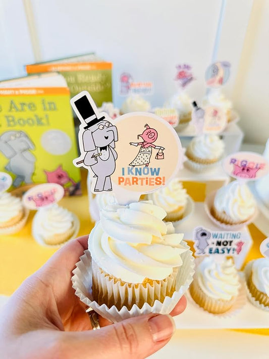 Elephant and Piggie Party Supplies for Boy or Girl Birthday Party Decor includes 24 Cupcake Toppers with Gerald and Piggie Book Characters by Mo Willems (24 Cupcake Toppers)