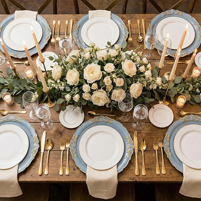 Blue Charger Plates, 13 Inch Embossed Chargers for Dinner Plates. Plastic Charger for Wedding, Party. (Set of 6)