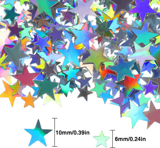 Hestya 60g Star Confetti Glitter Table Confetti Metallic Foil Stars for Christmas Party Wedding Festival Decorations(Holographic Silver,10mm and 6mm)