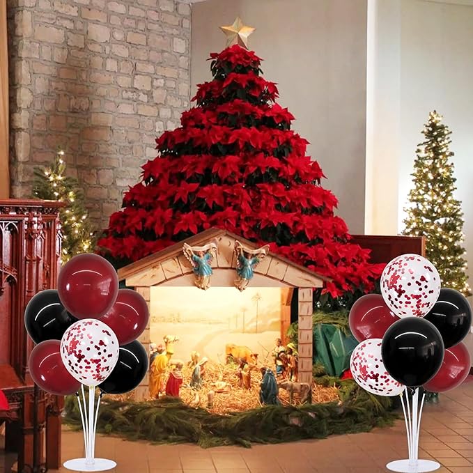 TONIFUL 4 Set Wine Red and Black Balloon Centerpieces for Table,Balloon Stand Kit for Black Red Party Decor 2026 Graduation,Wedding,Chinese New Year,Retirement,Halloween,Birthday Party Decorations