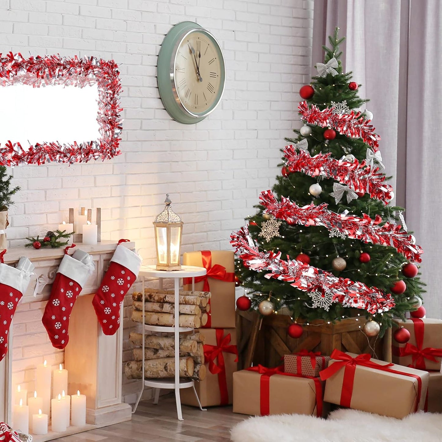 Dingion 59 Feet Christmas Tinsel Garland Metallic Twist Ornaments Hanging Glitter Xmas Garland for Christmas Tree Indoor Outdoor Decoration Party Supplies
