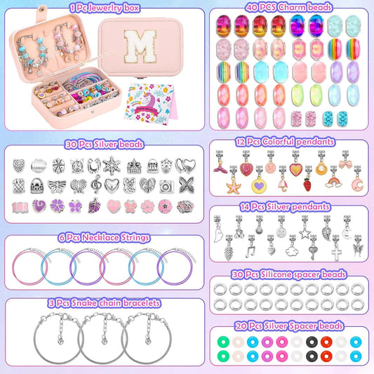 Billbotk Bracelet Making Kit with Jewelry Box Charm Beads for Jewelry Making Kit DIY Bracelet Craft Kit Cute Birthday Valentine Gifts Christmas