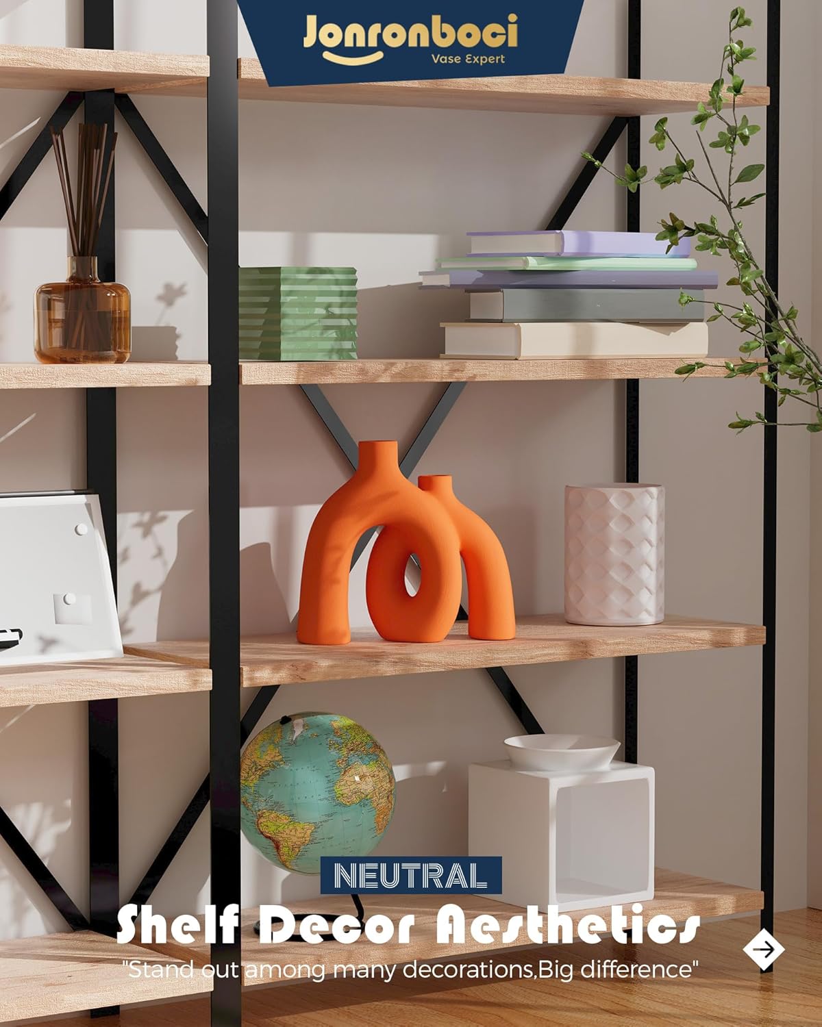 Hug Donut Decorative Vase Set - Modern Vases Home Decor, Decorative Vase for Bookshelf, Entryway Table, Dining Table Centerpiece, Mantle or Fireplace Decor, Console (Orange)