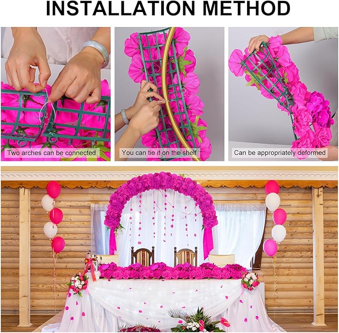 Artificial Wedding Arch Flower, Faux Floral Silk Rose Decor Realistic Arch Arrangement for Romantic Wedding Ceremony Reception Backdrop Party Table Decoration(20.9 * 9.4''/53 * 24cm)