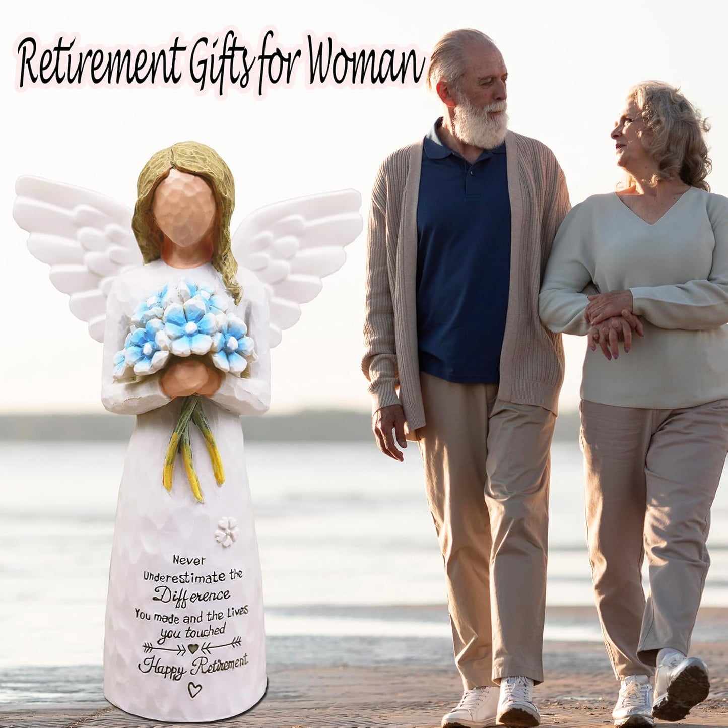 AUKEST Retirement Gifts for Women - Retirement Gift for Woman, Retirement Party Decorations, Retired Gifts for Women Coworkers Friends - 5.1” Angel Figurine (Blue)