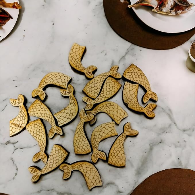 Confetti - Engraved Wood - Rustic Wooden Wedding Decor Party Table Scatter Decorations (Mermaid Tail)