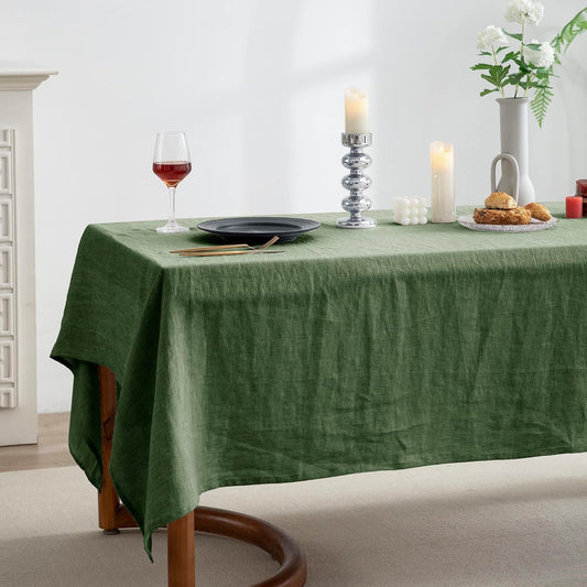 EVERLY 100% Pure Linen Rectangle Tablecloths 60x84Inches for Dining,Buffet Parties,Picnic,Events,Weddings and Restaurants,Decorative Halloween,Thanksgiving Machine Washable Tablecloths-Green