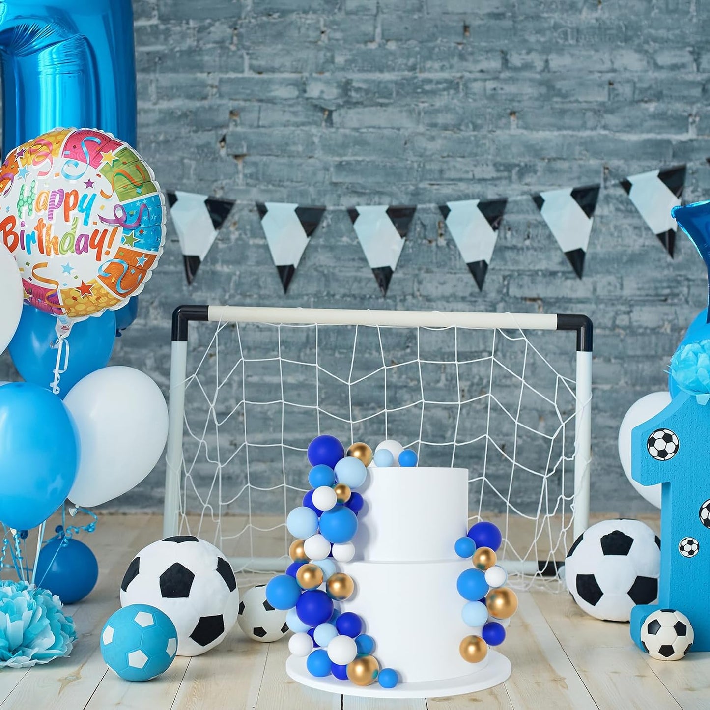 138 Pcs Balls Cake Topper Decorations Balloon Cupcake Toppers Foam Multisize Cake Topper Balls for Birthday Party Wedding Anniversary(Blue,White,Gold)