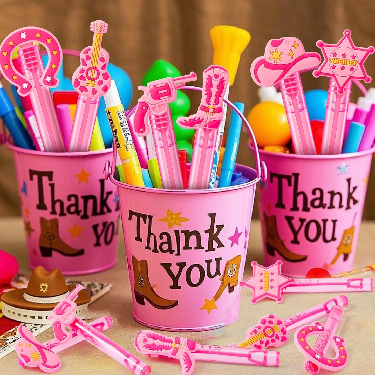 Winrayk Western Cowgirl Party Favors, 24Pcs Disco Cowgirl Mini Bubble Wands for Kids Bubbles Bulk with Detachable Topper (6 Styles), Birthday Gift Retro Rodeo Classroom Prizes Easter Goody Bag Stuffer