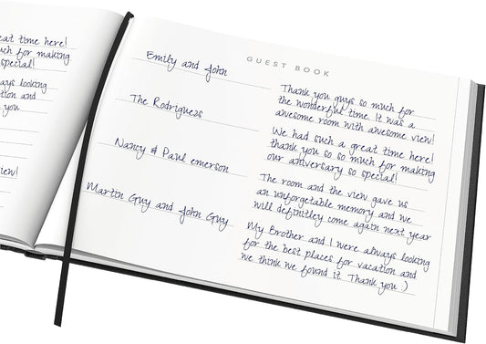 Useful Co. Black Guest Book, Use as Guest Book Wedding Reception, Sign in Book, Guest Book for Vacation Home, Funeral Guest Book, Hardbound Guestbook, Leather Cover, 112 Pages, 9 x 7 Inches