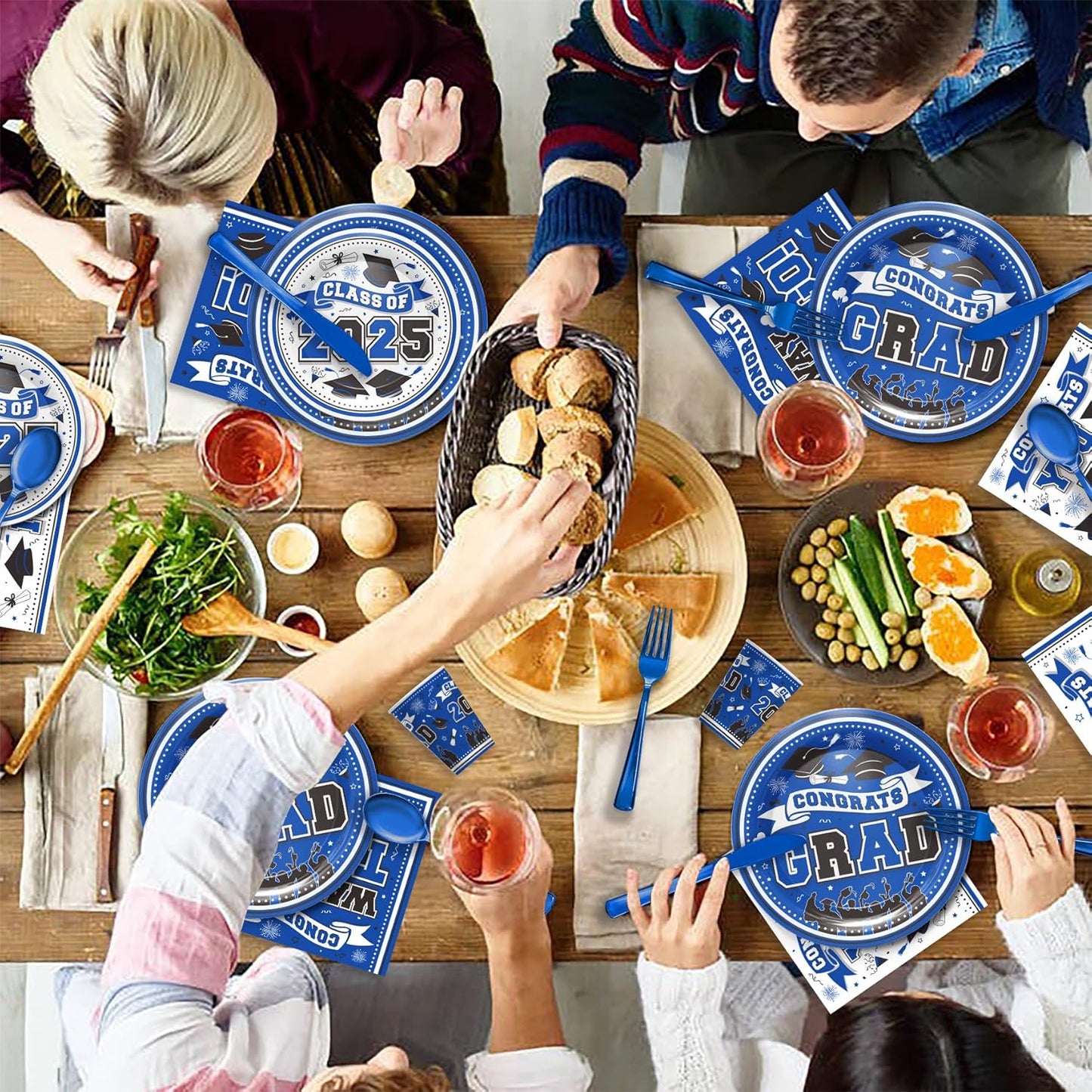 Graduation Decorations Class of 2025 - Graduation Party Supplies 2025: Blue Plates, Cups, Napkins, Cutlery for 24 Guests