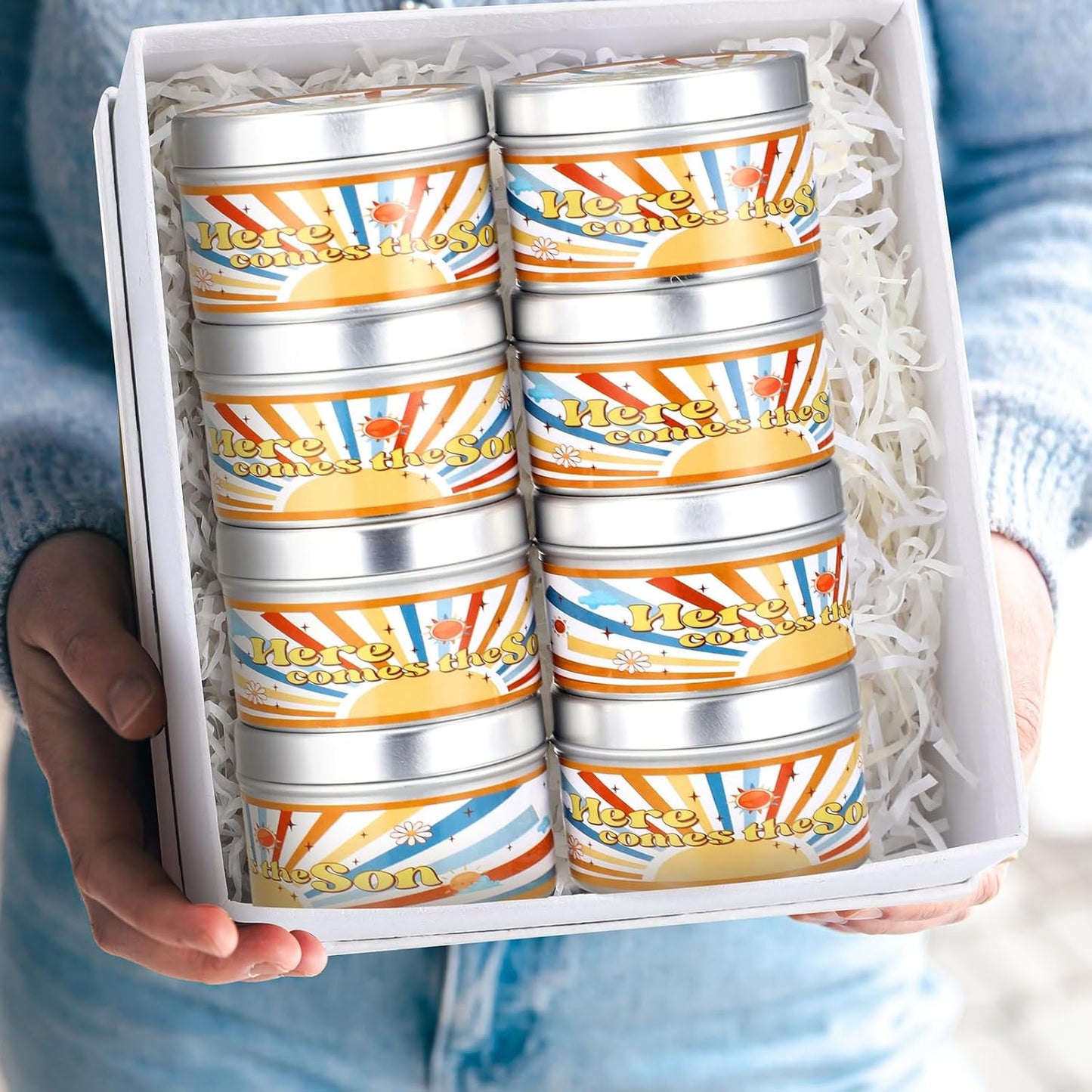 MTLEE 24 Pcs Here Comes The Son Baby Shower Party Favors Candles Lavender Scented Baby Shower Favors for Guests Rustic Tealights Candles Gender Reveal Return Gifts Girl Boy(1.2 Oz, Yellow)