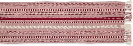 DII Farmhouse Braided Stripe Table Runner Collection, 15x108 (15x113, Fringe Included), Barn Red