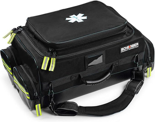 Scherber Fully-Stocked Premium First Responder Bag | HSA/FSA Approved | Large Pro EMT/EMS Trauma, Bleeding & Oxygen Medical Kit | CAT Tourniquet, HyFin Chest Seal & 250+ First Aid Supplies (Black)