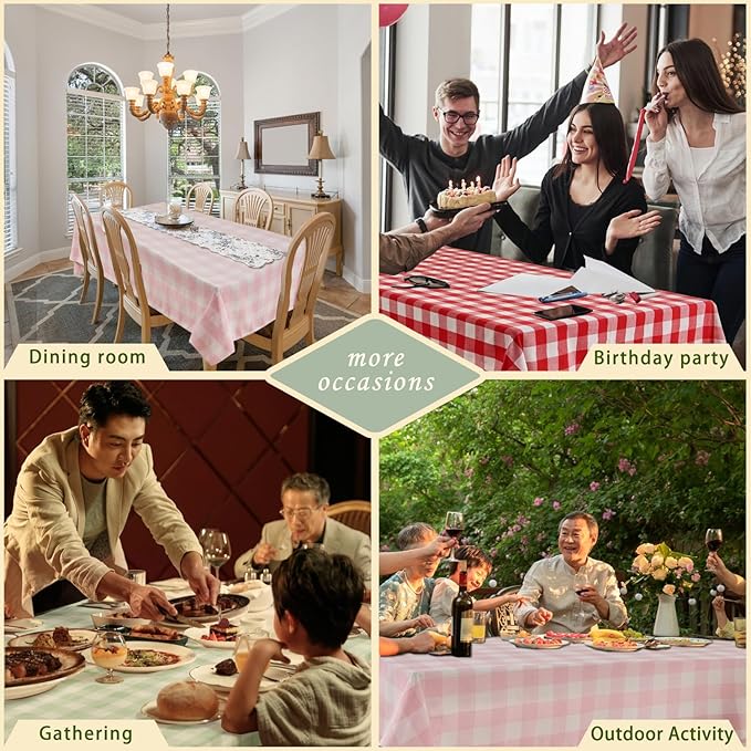 BALCONY & FALCON Rectangle Gingham Table Cloth – Water-Resistant Cotton Blend, Spill-Proof & Washable Checkered Tablecloth for Kitchen, Dining, Picnic, Party (Red White, 55x71 Inch)