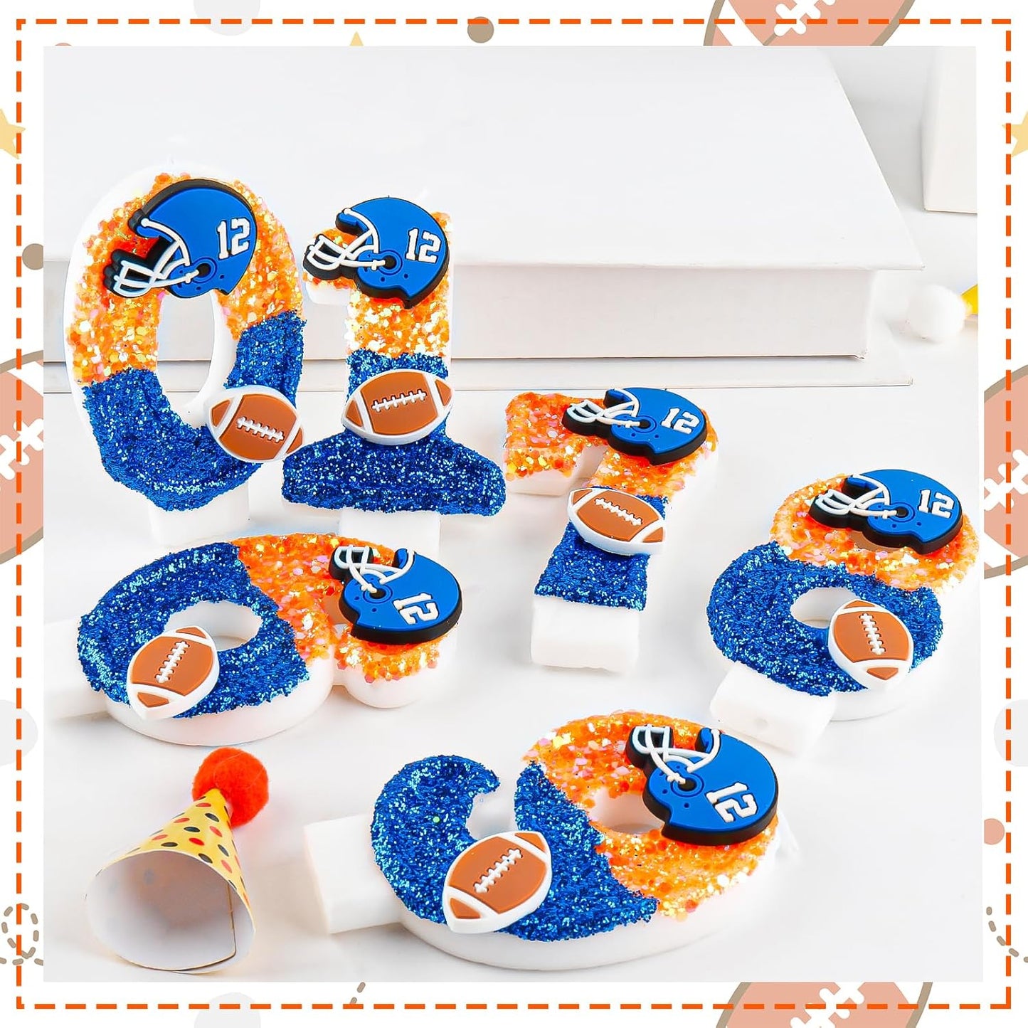 Football Birthday Candles Numeral 8 Candles Cake Topper Decorations Football Birthday Cake Decorations for Boys Girls Kids Party Supplies