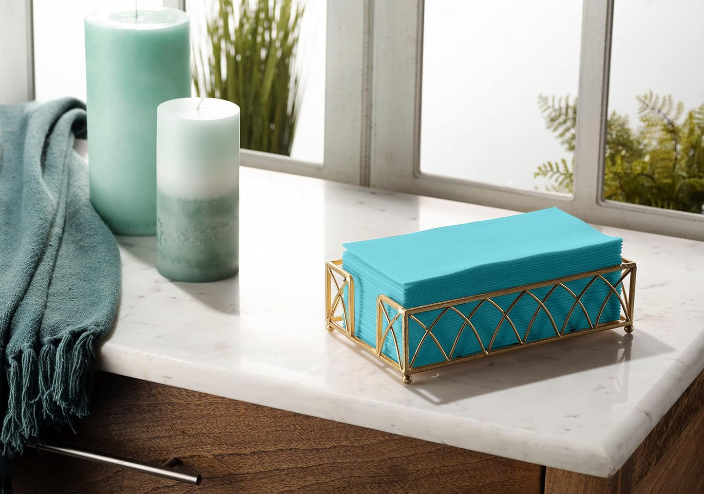 Linen-Feel Colored Paper Napkins - Decortive Cloth-Like Mint Blue Dinner Napkins - Soft And Absorbent. For Kitchen, Party, Wedding, Bathroom Or Any Occasion. (Pack of 100)