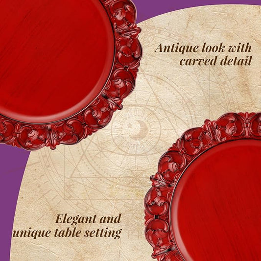 Gifturbo 13" Antique Red Charger Plate Set of 6, Chargers for Dinner Plates with Embossed Rims, Round Plastic Plate Chargers for Christmas, Wedding, Elegant Tableware Decoration