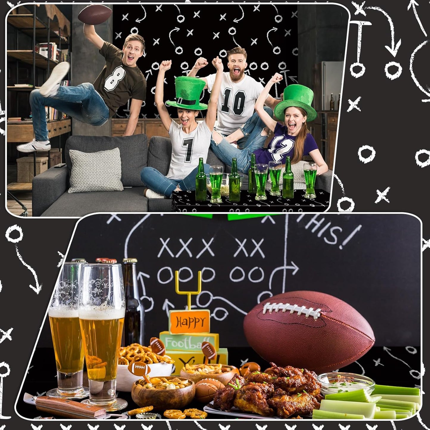 4 Pack Football Tablecloths, Football Themed Tablecloths Party Favor Supplies, Disposable Plastic Rectangle Table Covers for Sports Birthday Party Decoration, 108 x 54 Inch(Black)