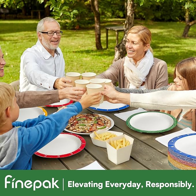 Paper Plates 10 Inch 100PCS, Paper Plates Bulk with 4 Type of Printed Rims, Heavy Duty & Disposable Plate for Family Gatherings,BBQ,Graduation/Retirement Party, Birthday, Wedding