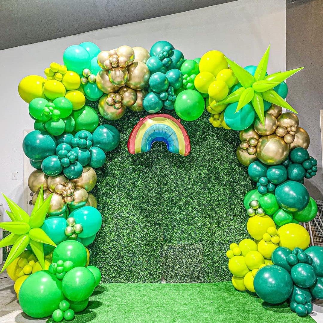 Green Balloon Arch Kit, ADOINBY 140Pcs Emerald Dark Lime Pastel Green and Gold Balloons 18 12 10 5 Inch Different Size Balloons for Birthday Wedding Safari Jungle Baby Shower Boys Party Decorations