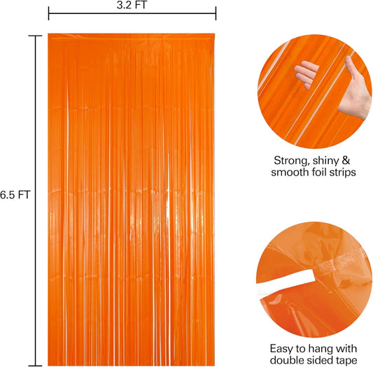 2 Pack Orange Fringe Backdrop Curtains, Orange Streamers Party Backdrop, Party Decorations for Birthday, Holidays, Parties & More