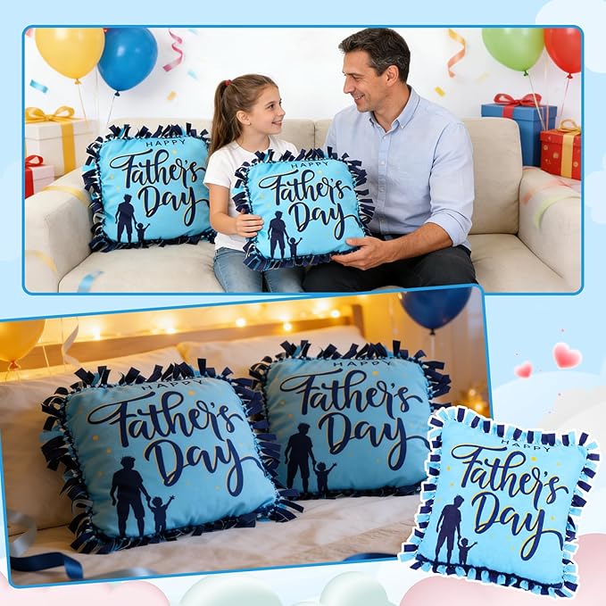 Mindsoft 6 Sets Father's Day DIY Pillow Craft Kits Cute Silhouette Tied Pillows with Happy Father's Day Design, Handmade Gifts for Dad, Craft Activities, Home Decoration & Party Decor Favors