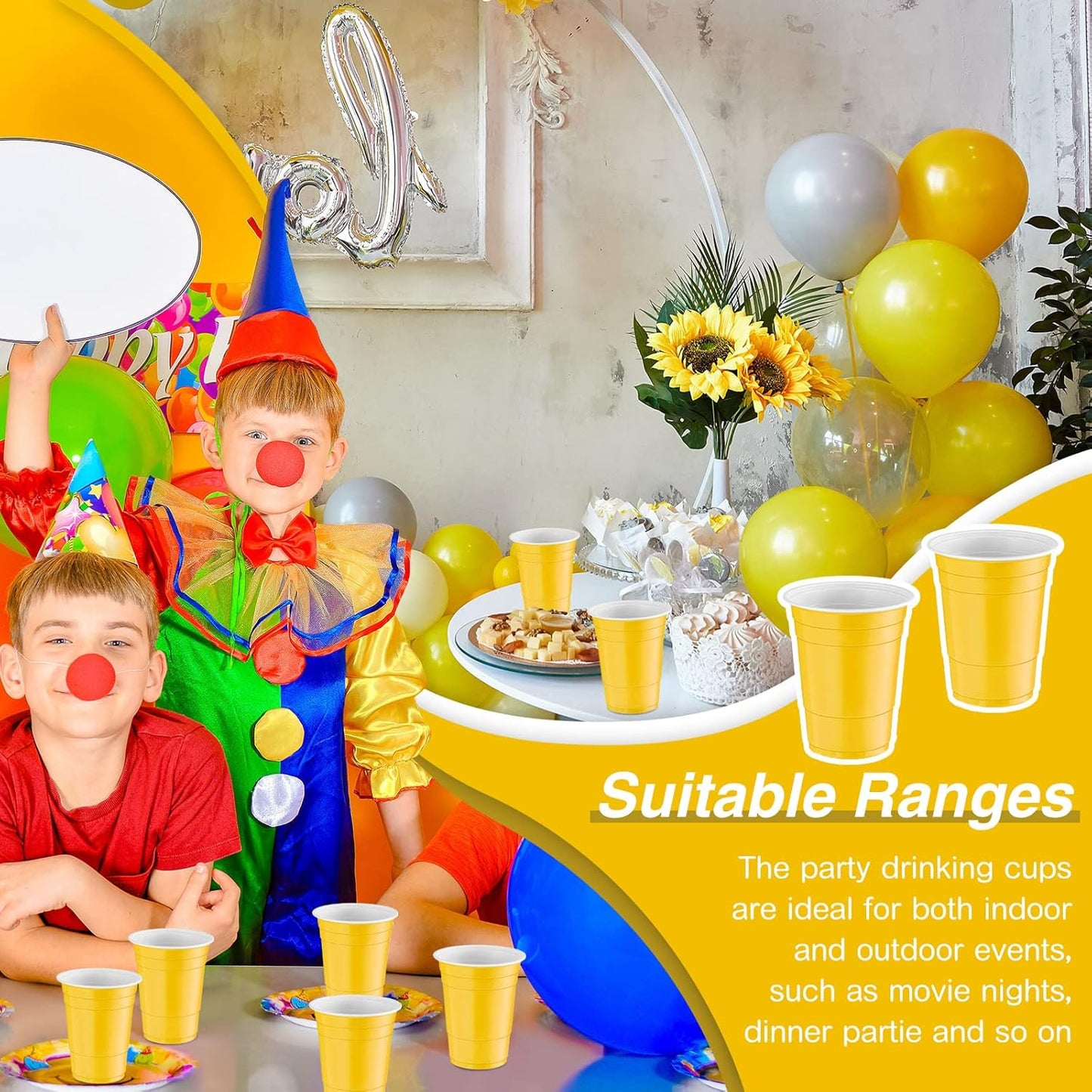 Lounsweer 100 Pack 16 Ounce Christmas Plastic Party Cups Disposable Heavy Duty Drinking Water Cups for Holiday Christmas Festival Wedding New Year Birthday Party Supplies(Yellow)