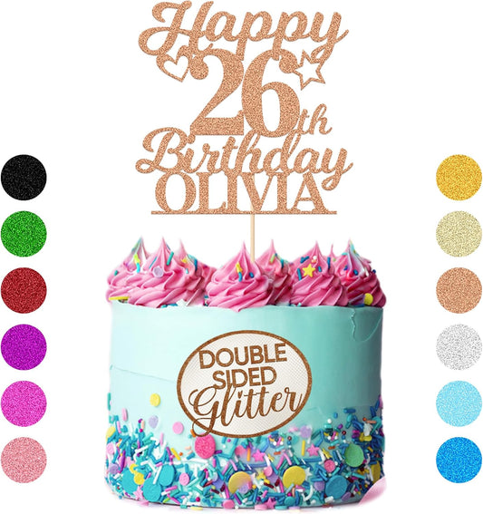 Personalized Happy Birthday Cake Toppers Birthday Cake Topper Gifts for Women Men Custom Glitter Cake Toppers with Any Name & Age for 18th 21st 30th 40th 50th 60th Cake Decorations (Rose Gold)