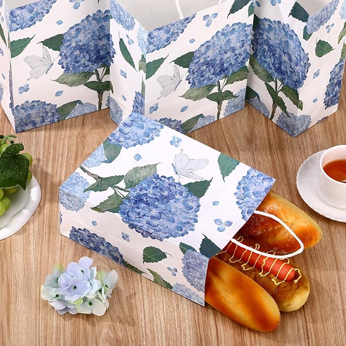 24 Pcs Floral Gift Bags Watercolor Hydrangea Paper Gift Bags with Handles Summer Party Favor Bag for Wedding Birthday Baby Shower