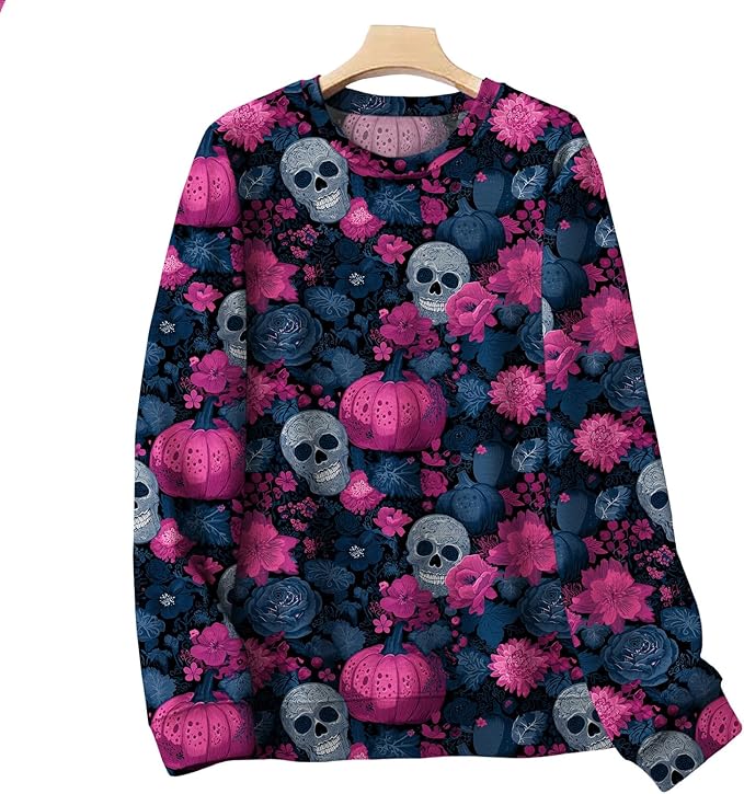 LIZALIG Pullover Cute Sweatshirt Orange Skeleton Fall Festive FunWomens Design Bat Holiday Party Outings Pumpkin Print
